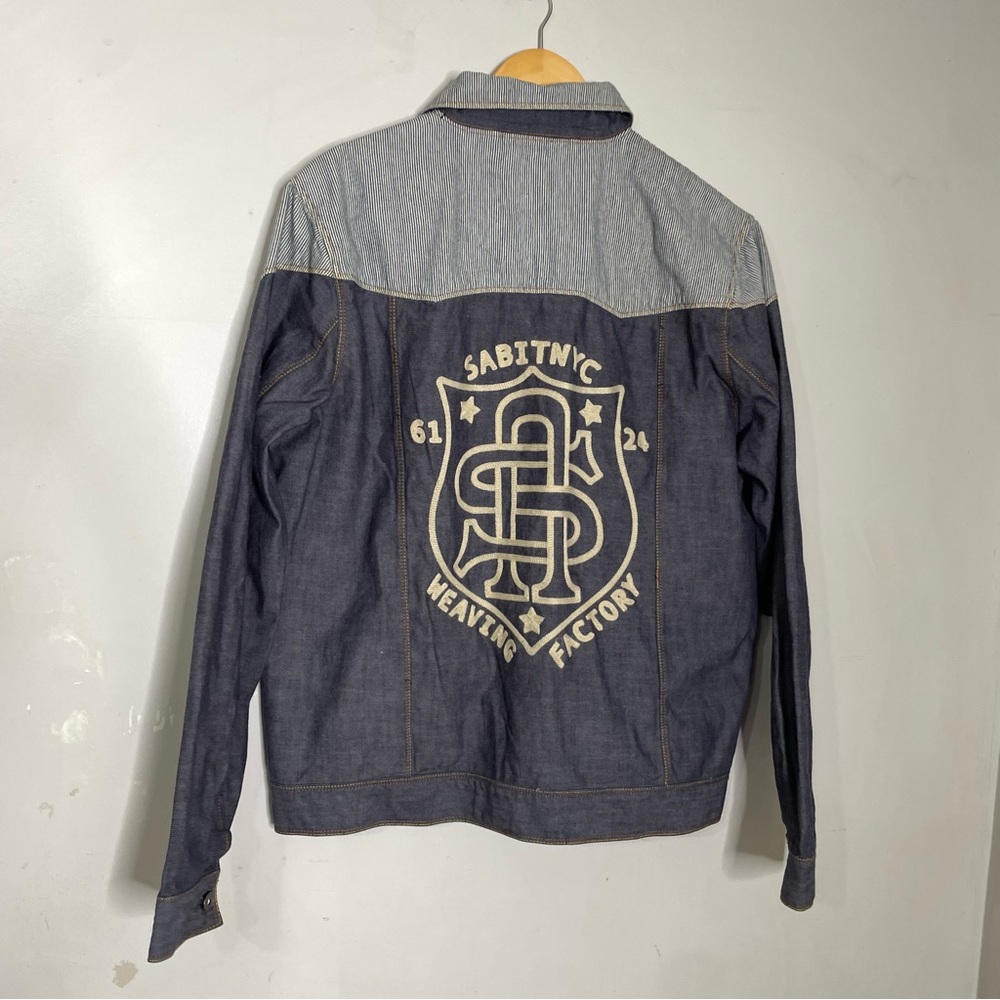 Sabit NYC Jean Pinstripe Embroidered Western Snap Button Jacket XL